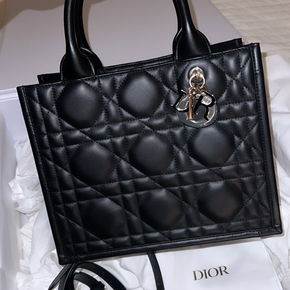 Dior Handbags - Dior Black Quilted Tote with Silver Accents
